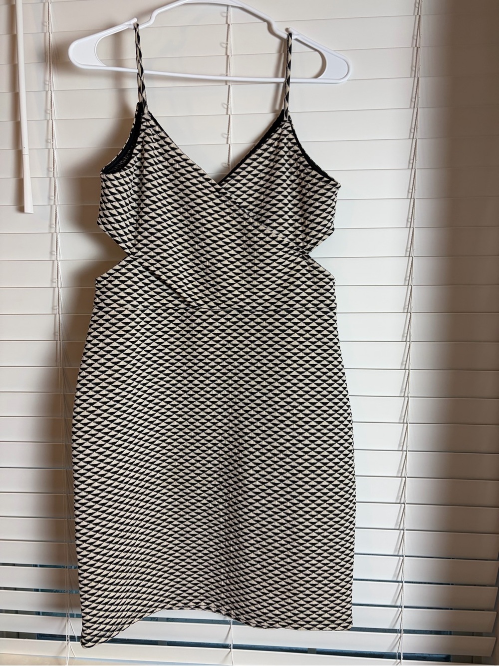 H&M Black and White Geometric Mini Dress with Spaghetti Straps